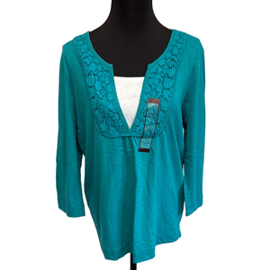 Northcrest Large Turquoise Embellished Tunic Top 3/4 Sleeve NWT
